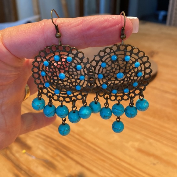 🎉 NEW‼️ DREAM CATCHER TURQUOISE BOHO EARRINGS ‼️ - Picture 9 of 10